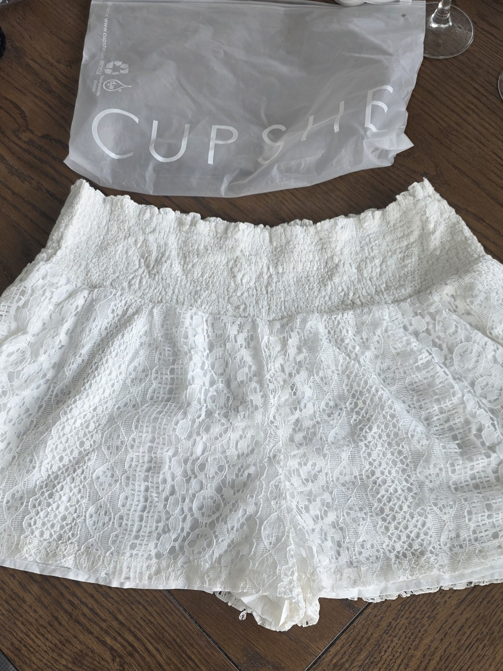 Cupshe White Lace Smocked-Waist Short